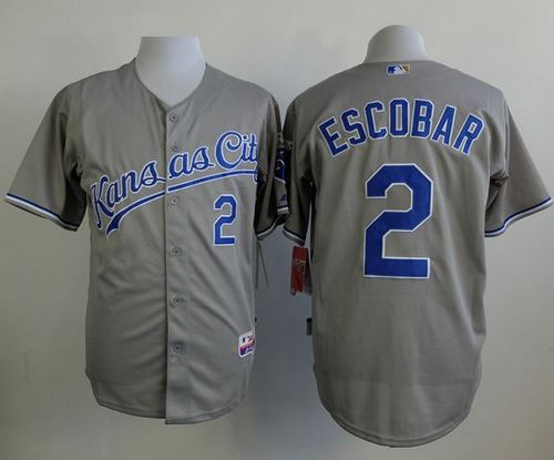Royals #2 Alcides Escobar Grey Cool Base Stitched MLB Jersey - Click Image to Close
